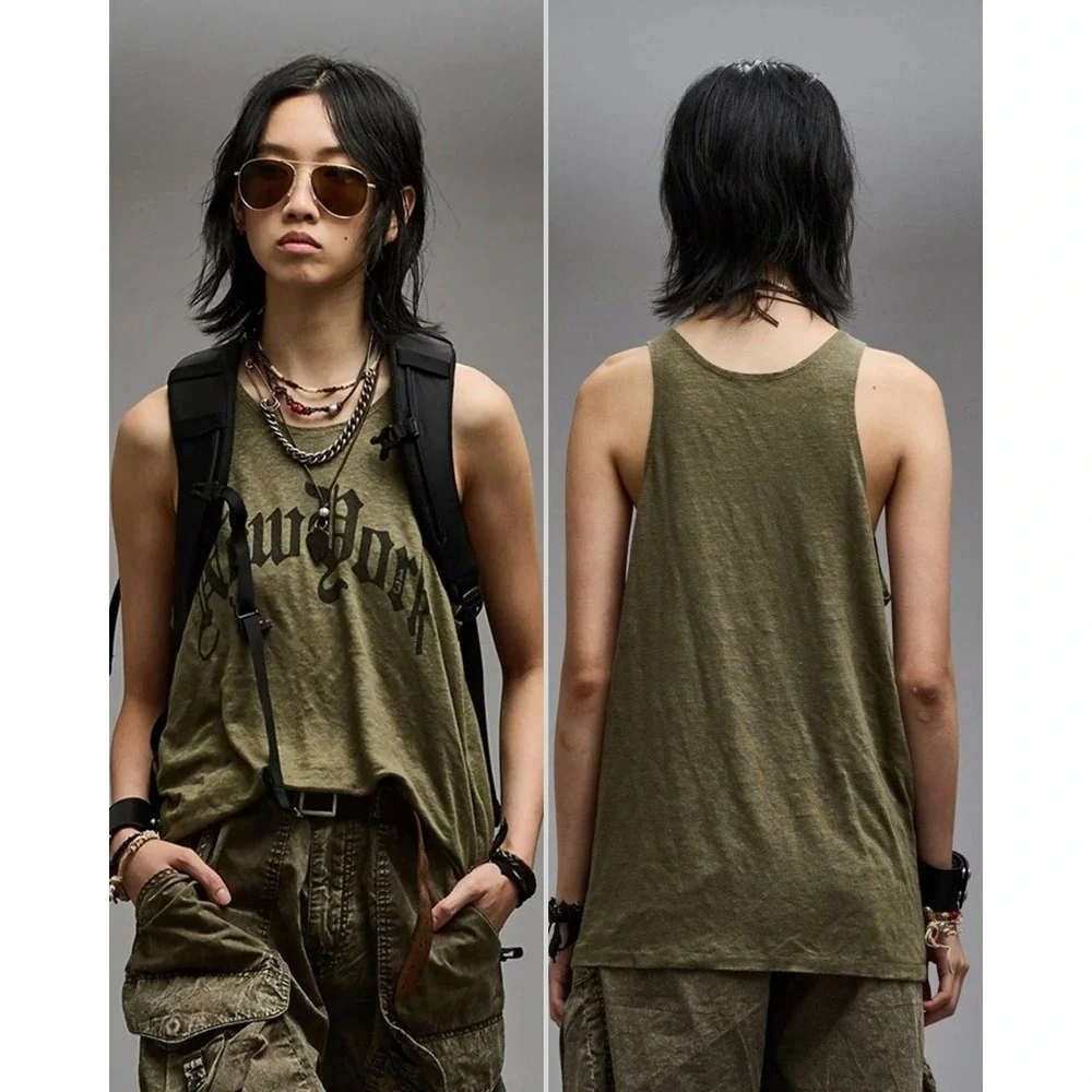 NWT R13 New York Relaxed Tank Size S Olive Green Gothic Graphic R13WK135-001AR